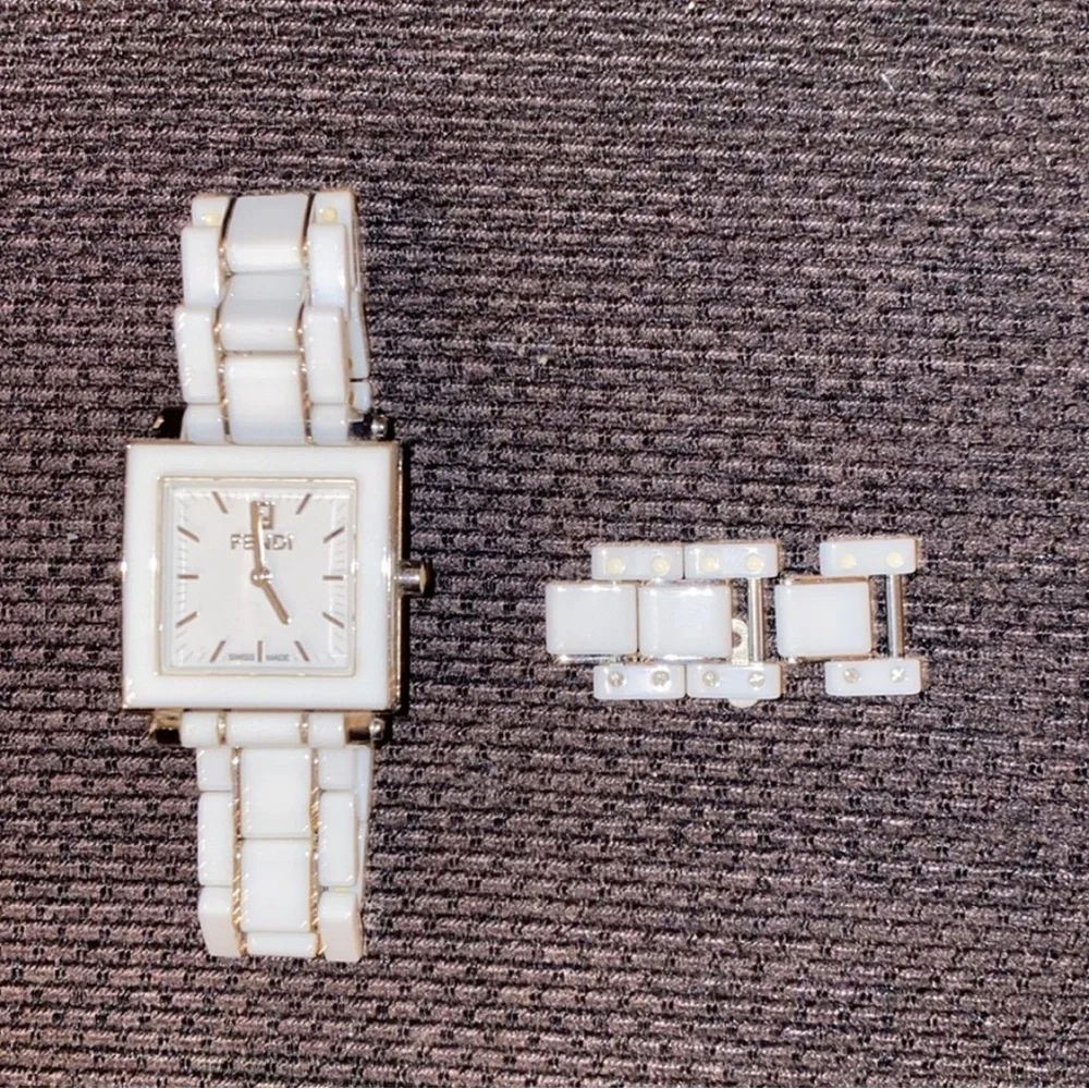 Fendi White Ceramic Square Watch Stainless Steel with Fendi Box - Picture 13 of 15